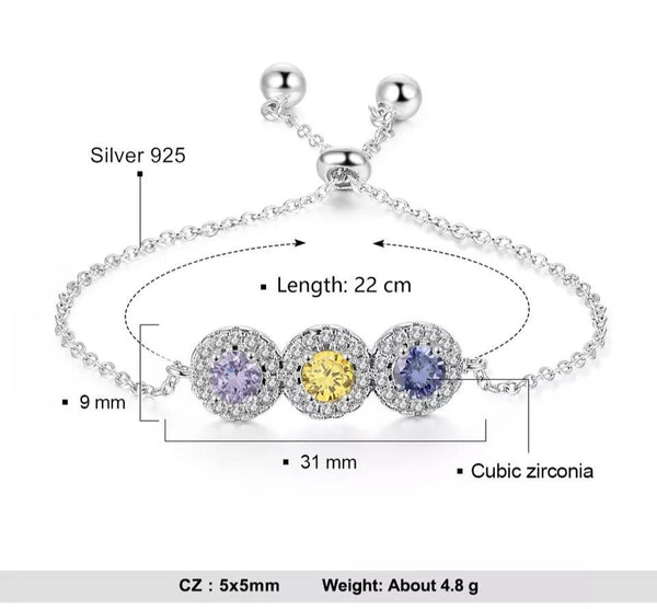 3 Birthstones Bracelet Sterling silver