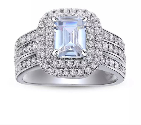 2.4 Carats Halo Sterling Silver Ring