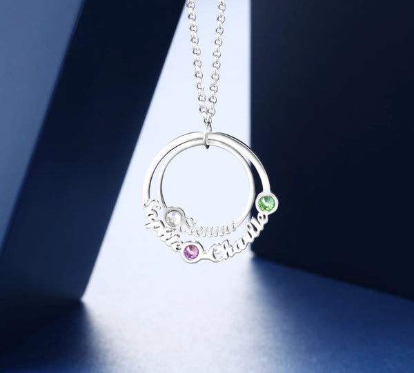 Personalized Family Circle Necklace with Birthstones