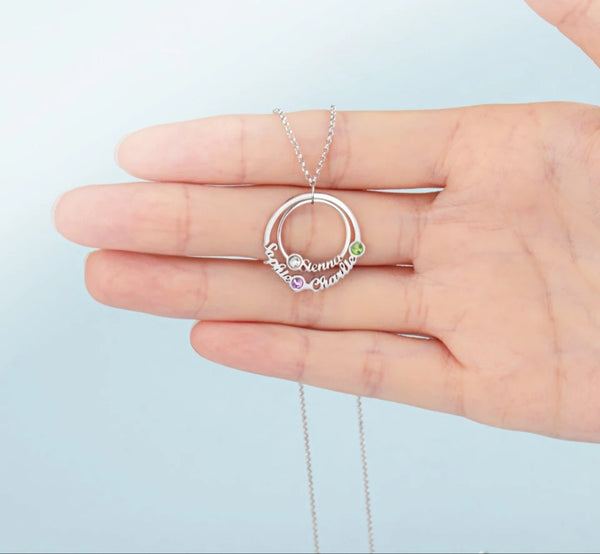 Personalized Family Circle Necklace with Birthstones