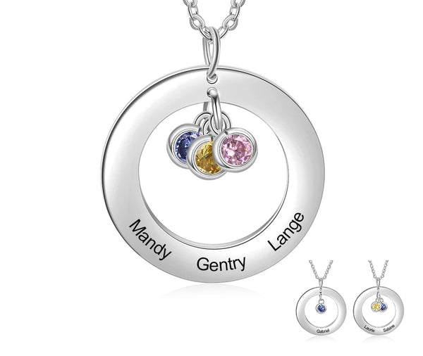 Family Name Necklace with Birthstone