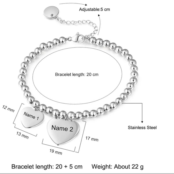 Heart tag two names bracelet