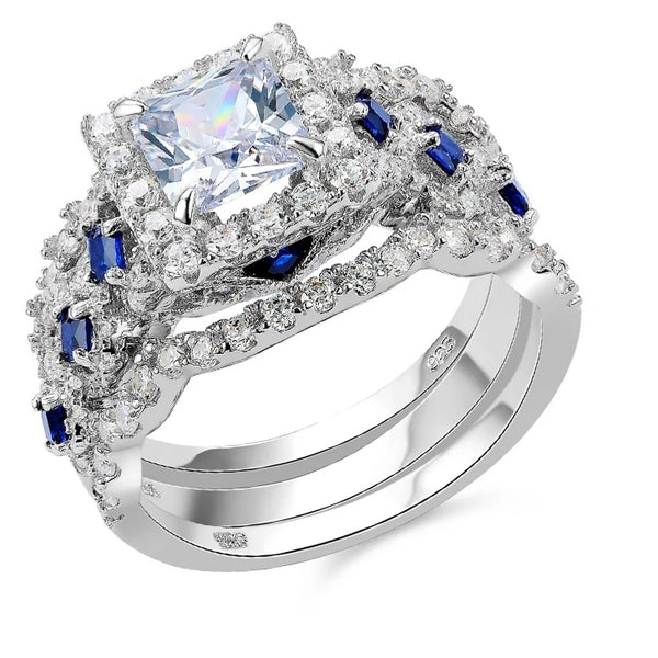 Princess Cut Sterling Silver Ring Set