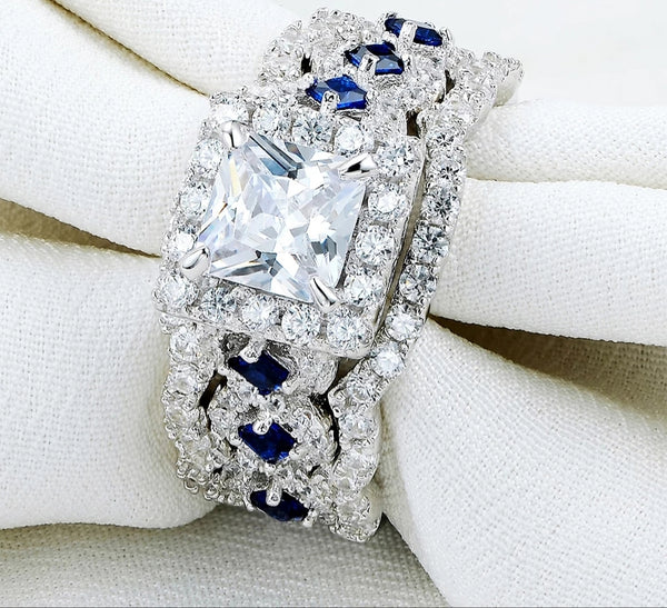 Princess Cut Sterling Silver Ring Set