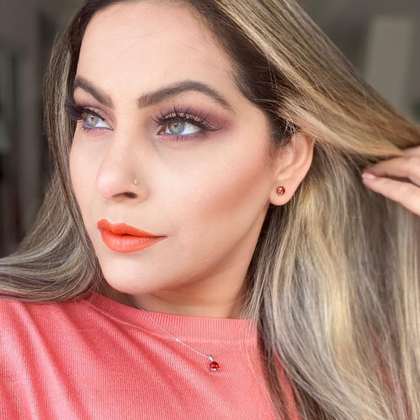 Sterling Silver Birthstone Stud Earrings and Necklace Set