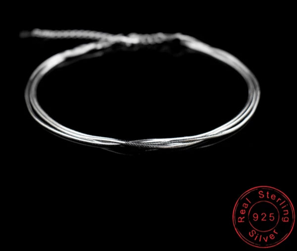 Simple Three Layer Anklet In Sterling Silver
