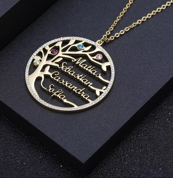 Family Tree Birthstones and Names Necklace