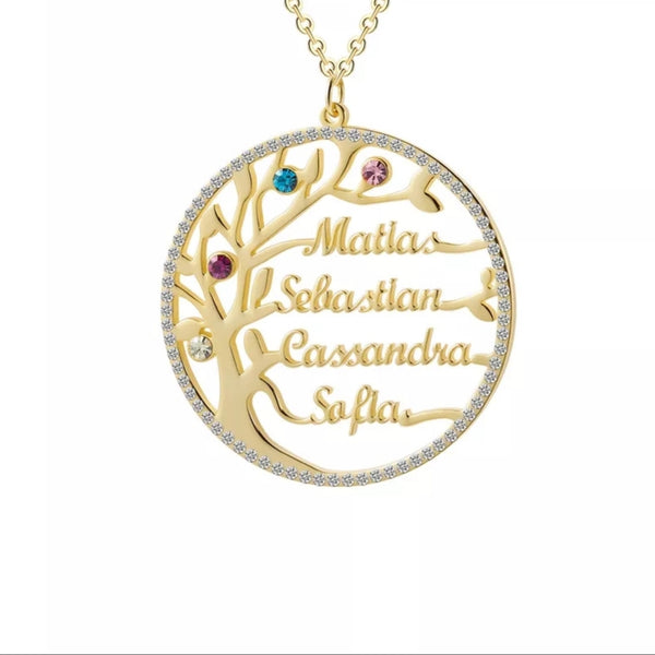 Family Tree Birthstones and Names Necklace