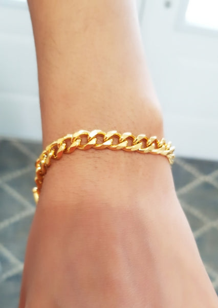 Chunky Curb Link Heart Charm Bracelet-HNS Studio