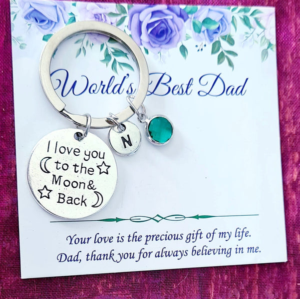 I Love You to the Moon and Back Personalized Dad Keychain