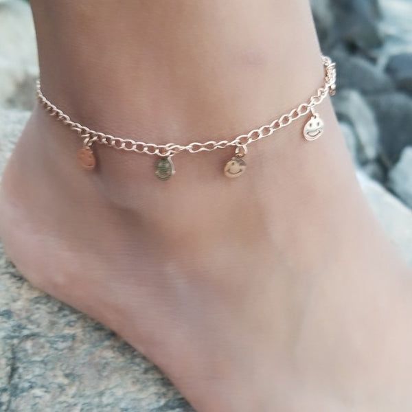 Smiley Charms Rose Gold Anklet HNs Studio Canada