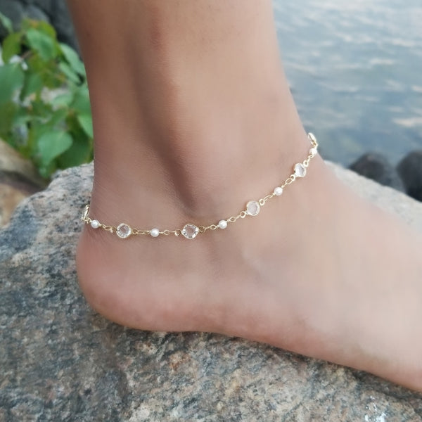 14k Gold Filled Pearl Anklet HNS Studio Canada