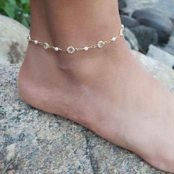 14k Gold Filled Pearl Anklet HNS Studio Canada