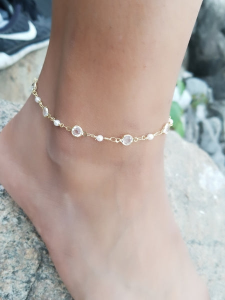 14k Gold Filled Pearl Anklet HNS Studio Canada