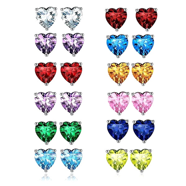 Sterling Silver Birthstone Heart Stud Earrings