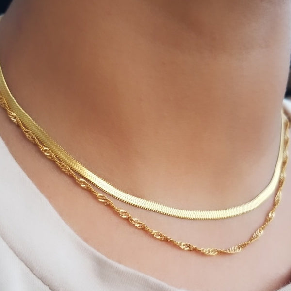 Gold Filled Herringbone and Singapore Necklace Set HNs Studio Canada