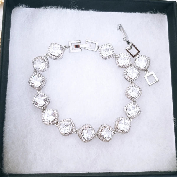 Princess Cut Zirconia White Gold Bracelet HNS Studio Canada