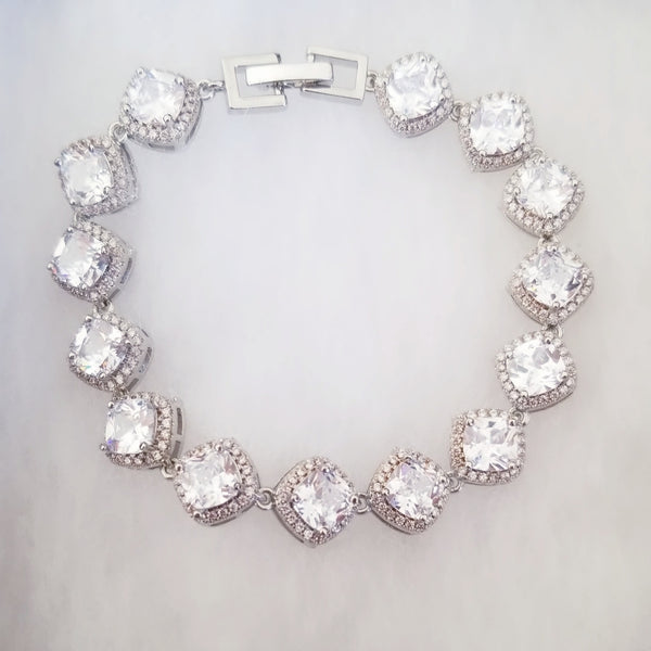 Princess Cut Zirconia White Gold Bracelet HNS Studio Canada