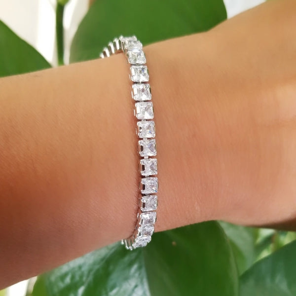 Princess Cut Tennis Silver Bracelet CZ Stones HNS Studio Canada