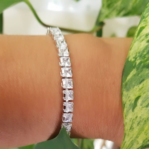 Princess Cut Tennis Silver Bracelet CZ Stones HNS Studio Canada