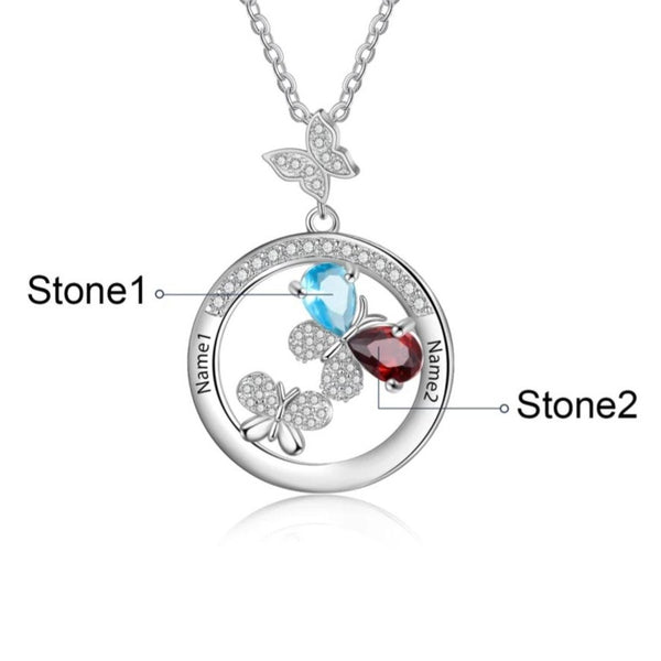 Personalized Butterfly Family Names Necklace with Birthstones HNS Studio Canada