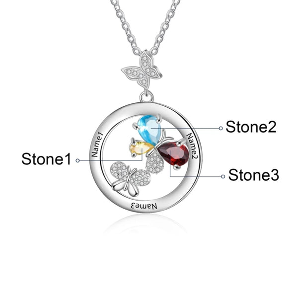 Personalized Butterfly Family Names Necklace with Birthstones HNS Studio Canada