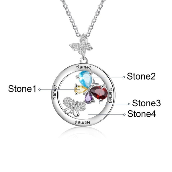 Personalized Butterfly Family Names Necklace with Birthstones HNS Studio Canada