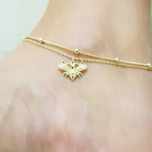 14k Gold Filled Honey Bee Charm Two Layers Anklet HNS Studio Canada
