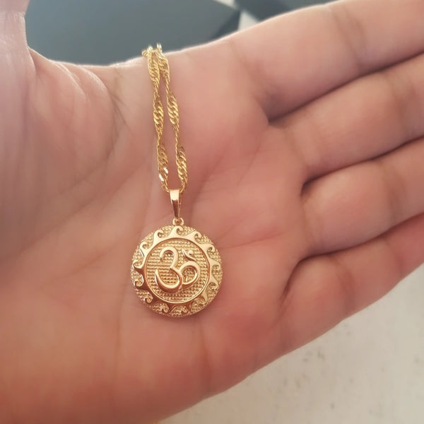 18k Gold Filled OM Pendant Necklace