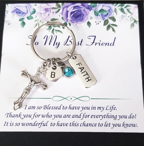 Personalized Cross Keychain with Faith Charm HNS Studio Canada