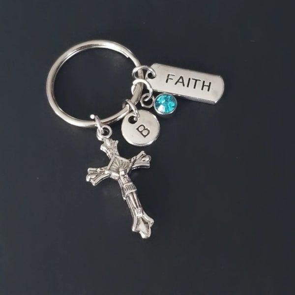 Personalized Cross Keychain with Faith Charm HNS Studio Canada