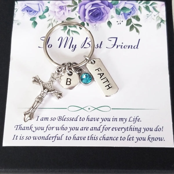 Personalized Cross Keychain with Faith Charm HNS Studio Canada
