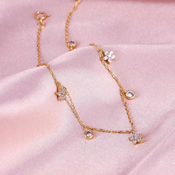 Dainty Gold Anklet with Cubic Zirconia Sterling Silver HNS Studio Canada