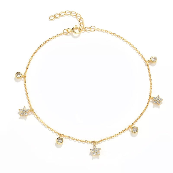 Dainty Gold Anklet with Cubic Zirconia Sterling Silver HNS Studio Canada