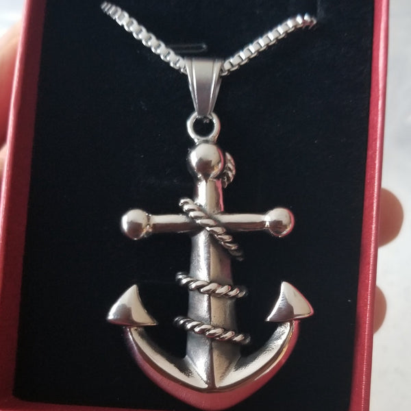 Men's Silver Anchor Pendant Necklace