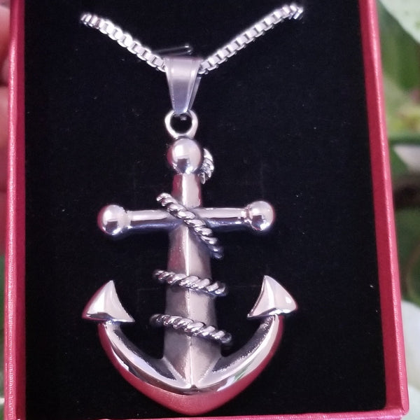 Men's Silver Anchor Pendant Necklace