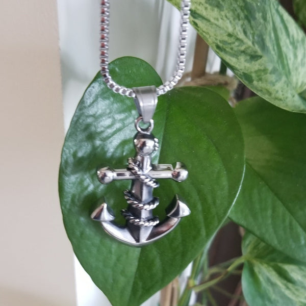 Men's Silver Anchor Pendant Necklace