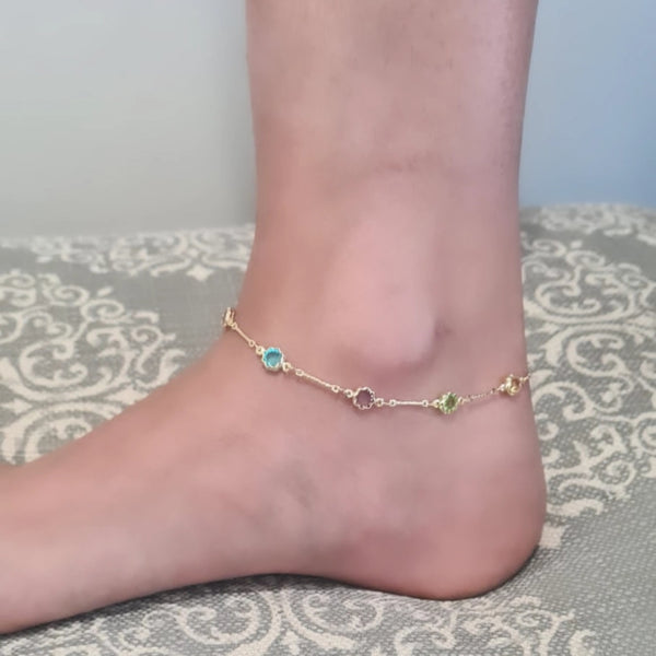 Multi Color Stone Anklet Gold HNS Studio Canada