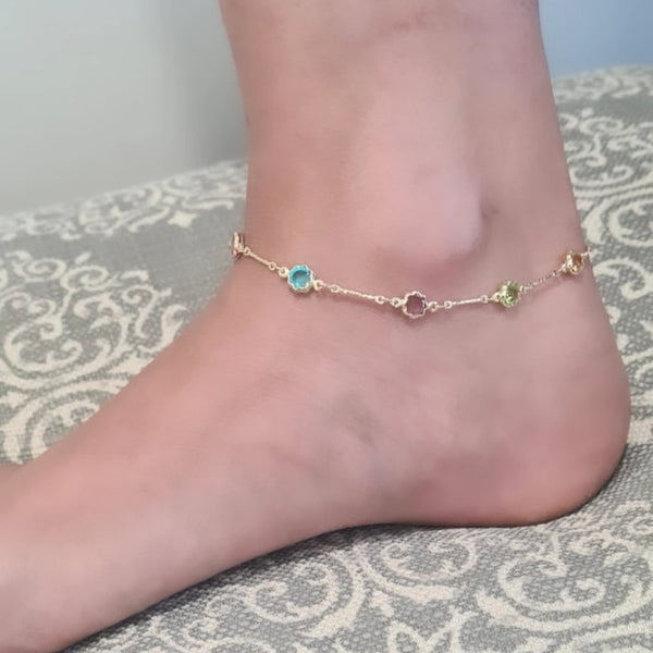 Multi Color Stone Anklet Gold HNS Studio Canada