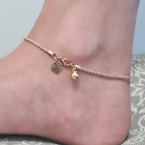 Twisted Rope 18k Gold Plated Anklet with Heart HNS Studio Canada