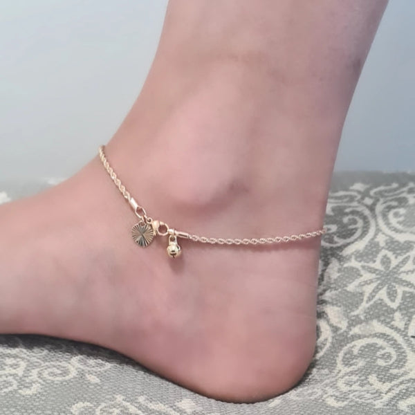 Twisted Rope 18k Gold Plated Anklet with Heart HNS Studio Canada