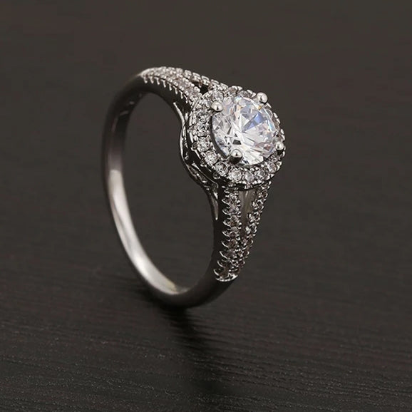 CZ Silver ring with Rhodium finish- Size 7