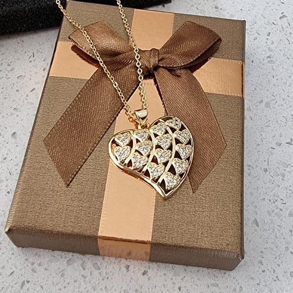 Gold Plated Heart Necklace with Cubic Zircon