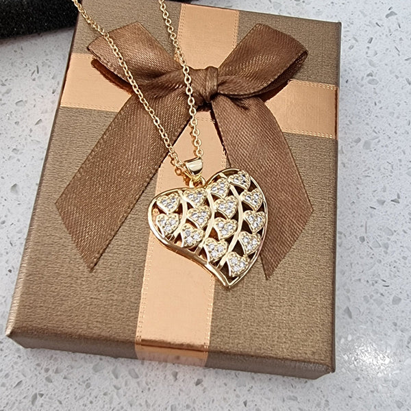 Gold Plated Heart Necklace with Cubic Zircon