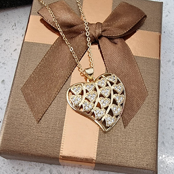 Gold Plated Heart Necklace with Cubic Zircon