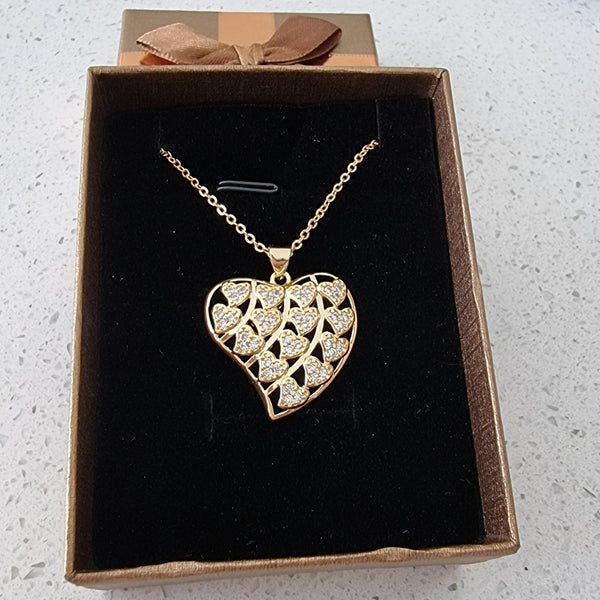 Gold Plated Heart Necklace with Cubic Zircon