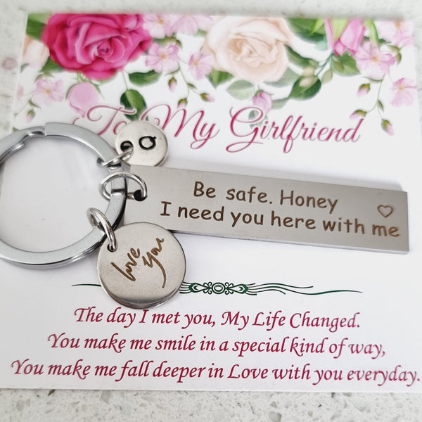 Personalized Drive Safe Keychain with love you charm for Girlfriend HNS Studio Canada