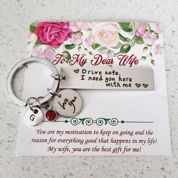Personalized Drive Safe Keychain with love you charm for wife HNS Studio Canada