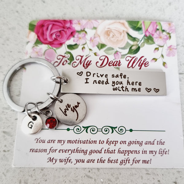 Personalized Drive Safe Keychain with love you charm for wife HNS Studio Canada