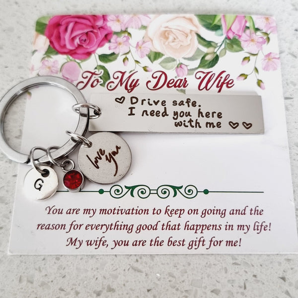 Personalized Drive Safe Keychain with love you charm for wife HNS Studio Canada